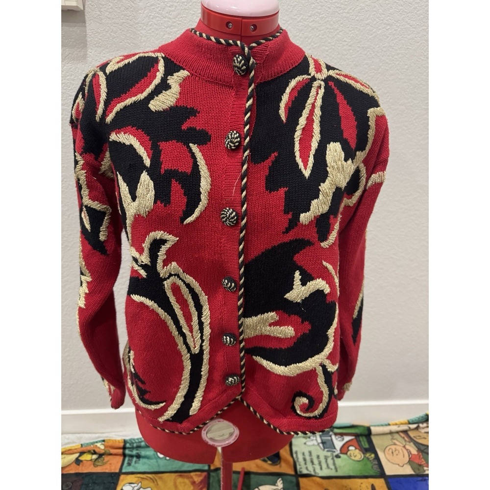 LISA NICHOLS MARISA‎ CHRISTINA VTG RED KNIT CARDIGAN Size M Teachercore